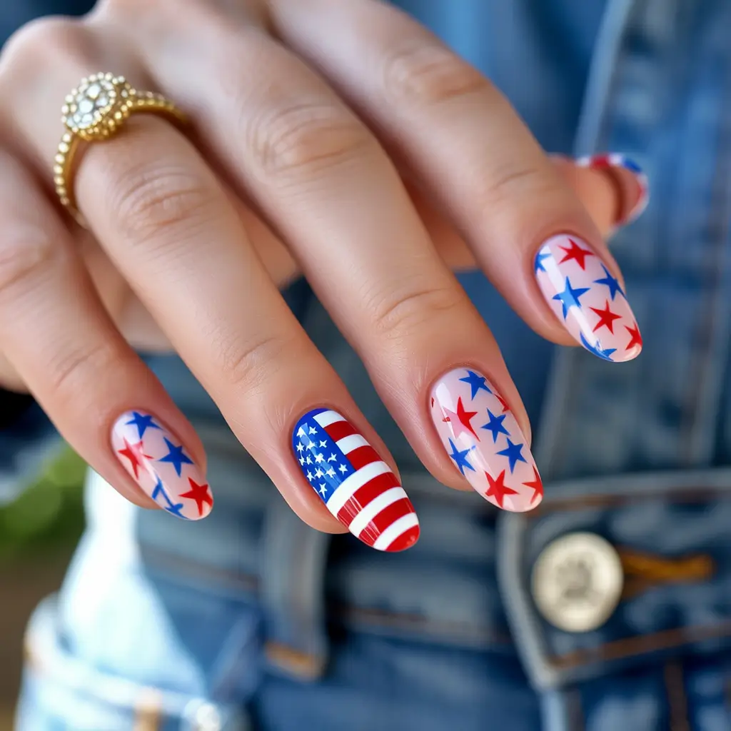 july nails ideas 2025 Patriotic Pop with a Retro Twist