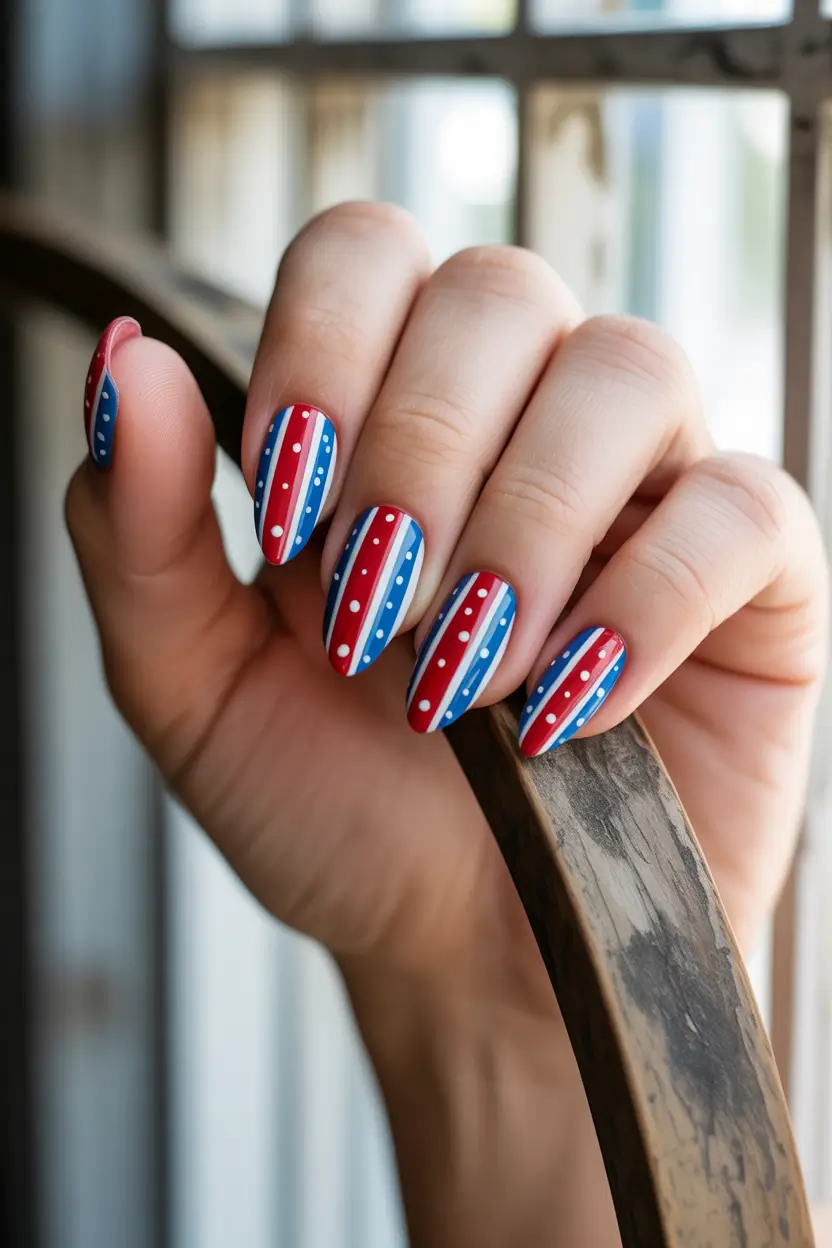 july nails ideas 2025 All-American Polka Stripes