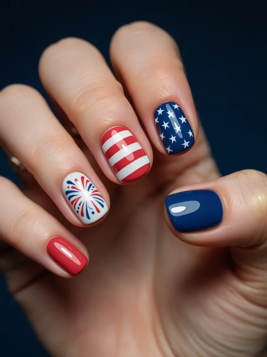 july nails ideas 2025 Flag-Inspired Minimalist Mix