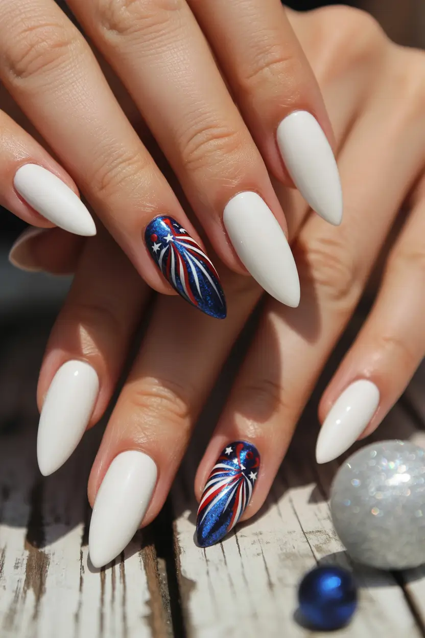july nails ideas 2025 Minimal Meets Metallic Fireworks