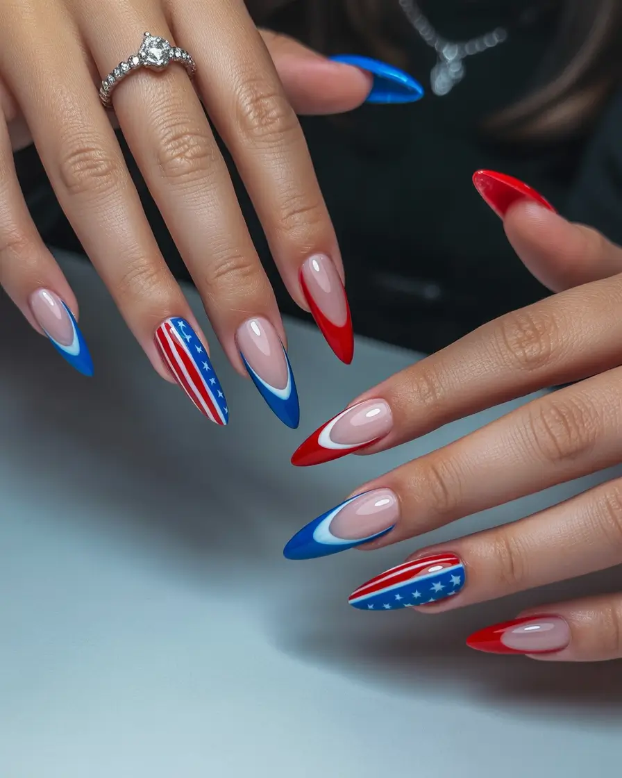 july nails ideas 2025 Patriotic French With a Twist