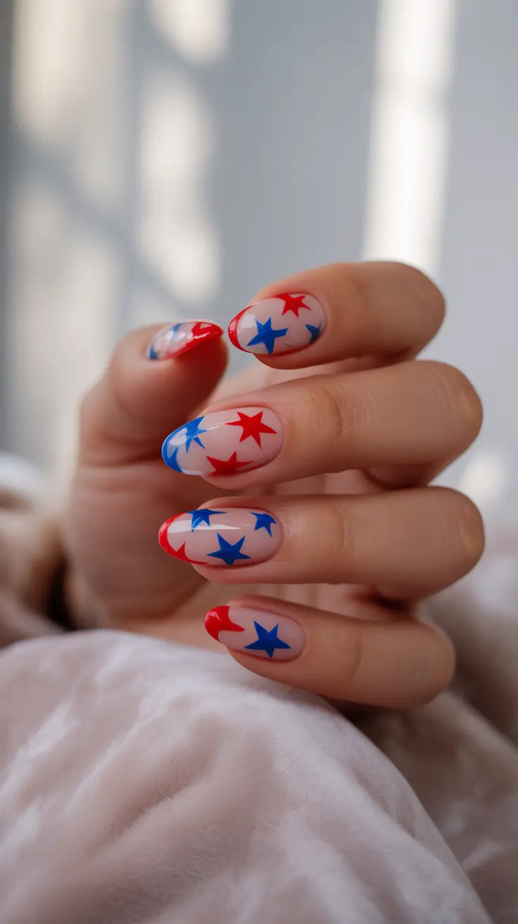 july nails ideas 2025 Glossy Stars & Firecracker Tips