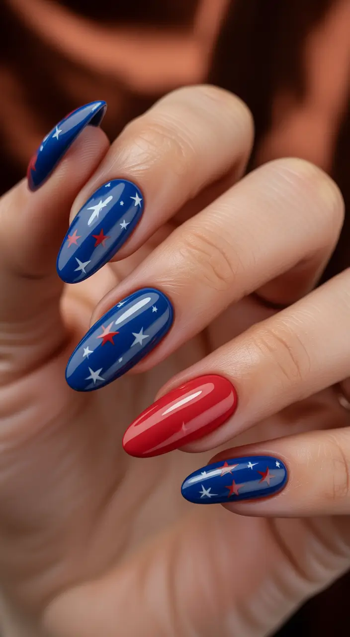 july nails ideas 2025 Layered Stars for an Iconic Finish