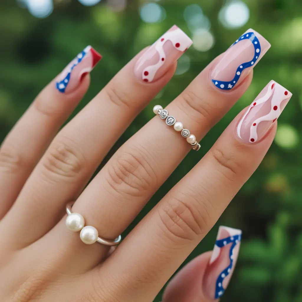 july nails ideas 2025 Retro Ribbons with a Patriotic Twist