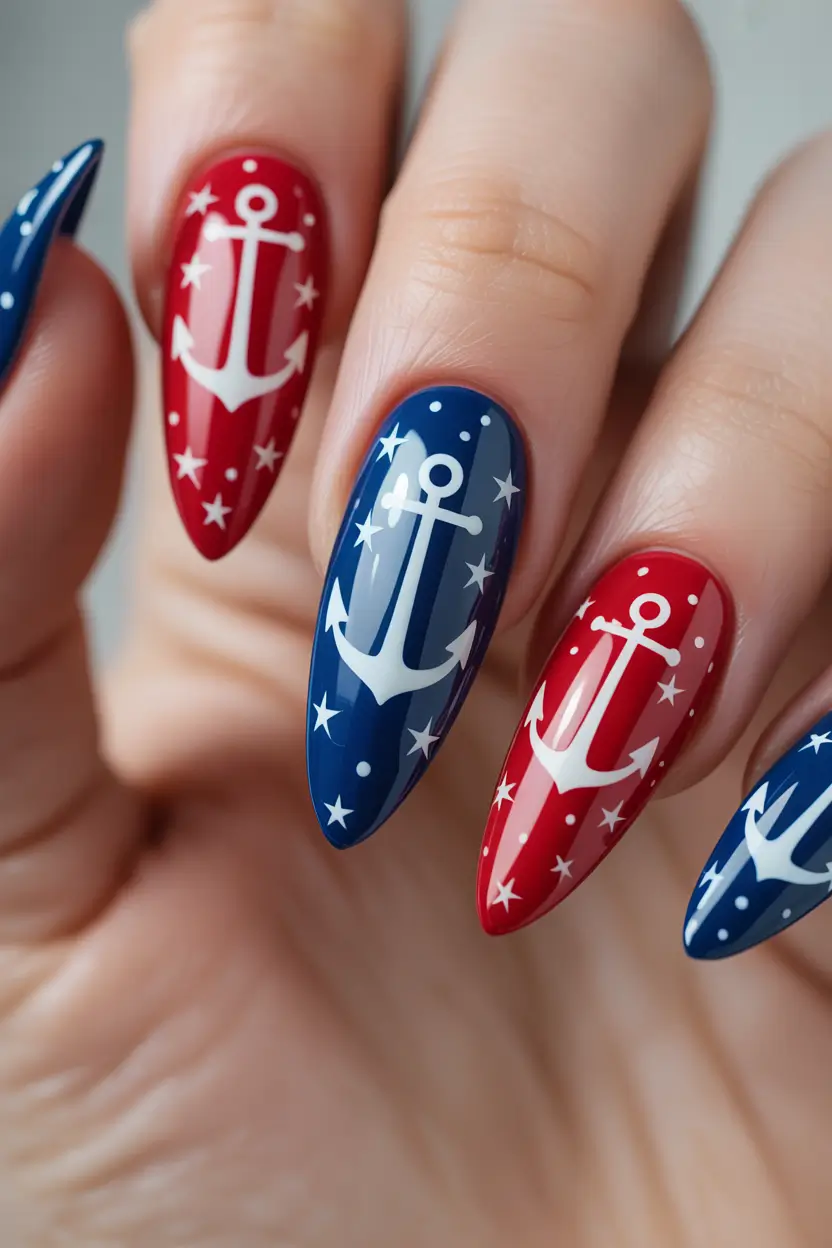 july nails ideas 2025 Anchors Aweigh, America