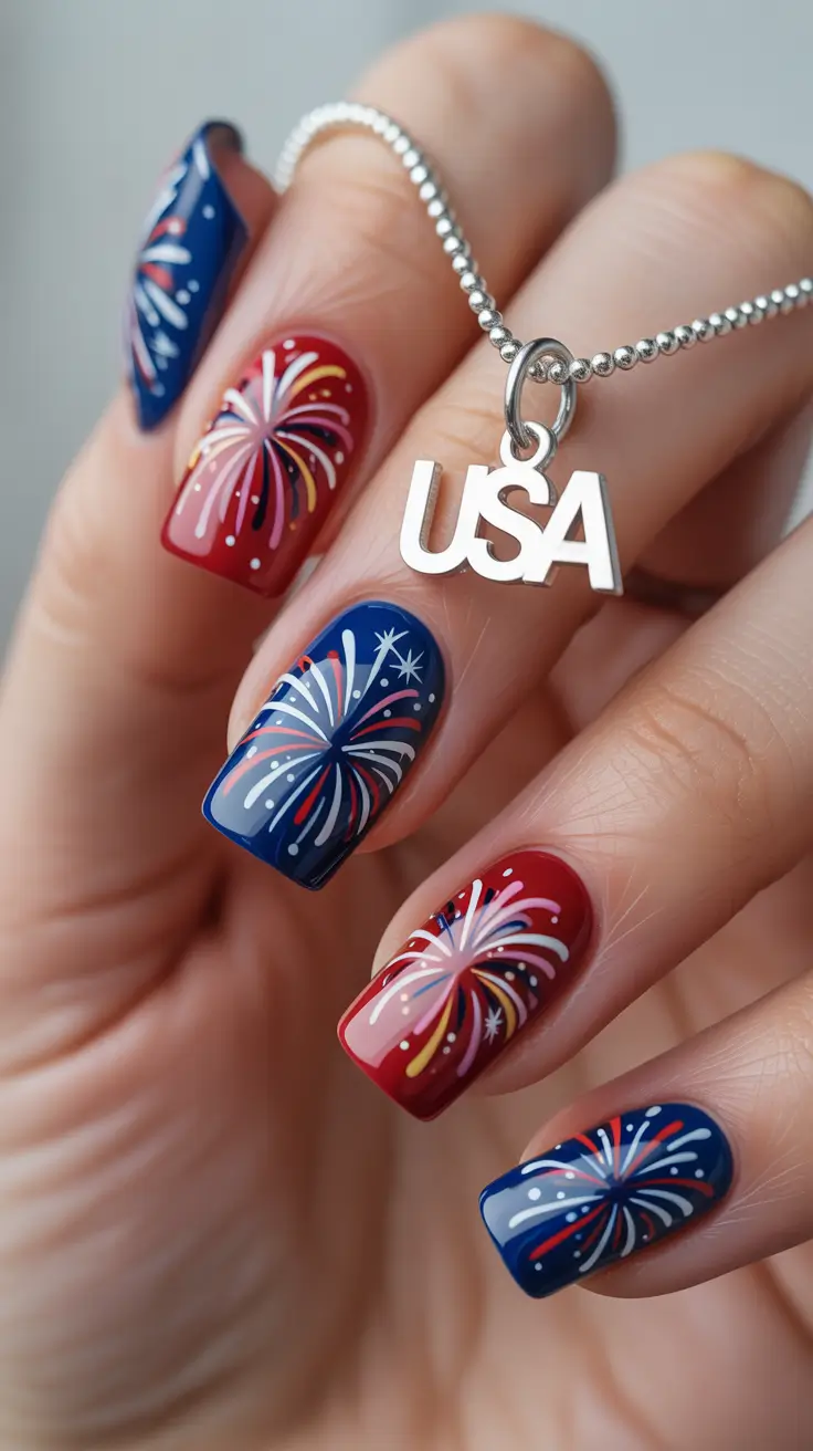 july nails ideas 2025 Fireworks Finale