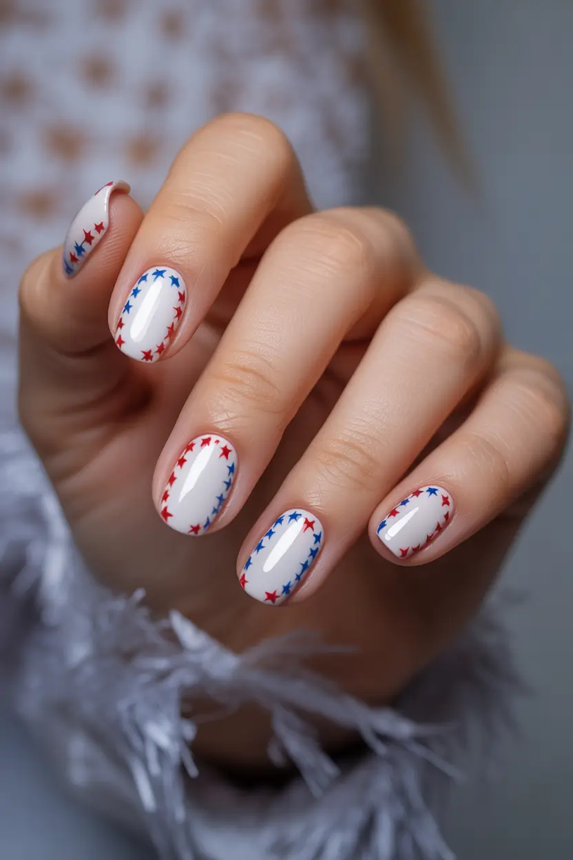 july nails ideas 2025 Minimal Star Frame on Porcelain White