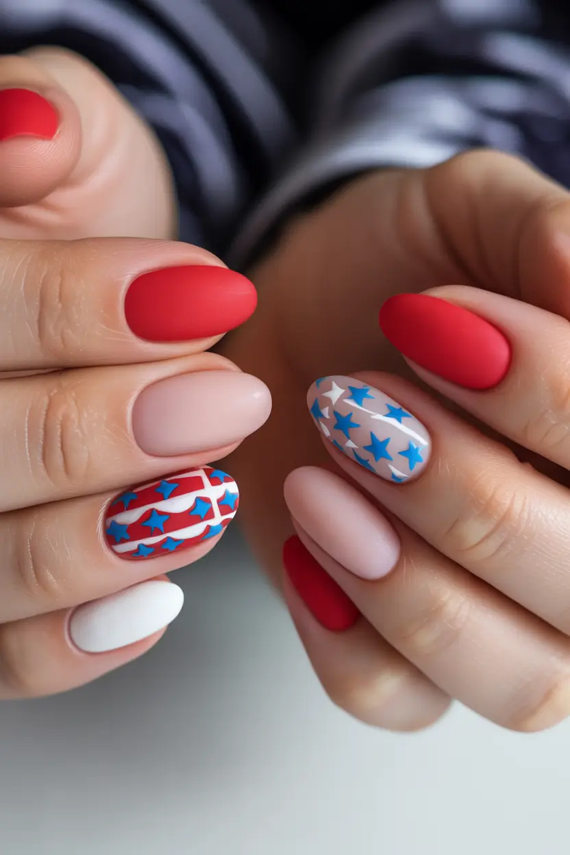 july nails ideas 2025 Matte Soft Touch with Starshine Contrast