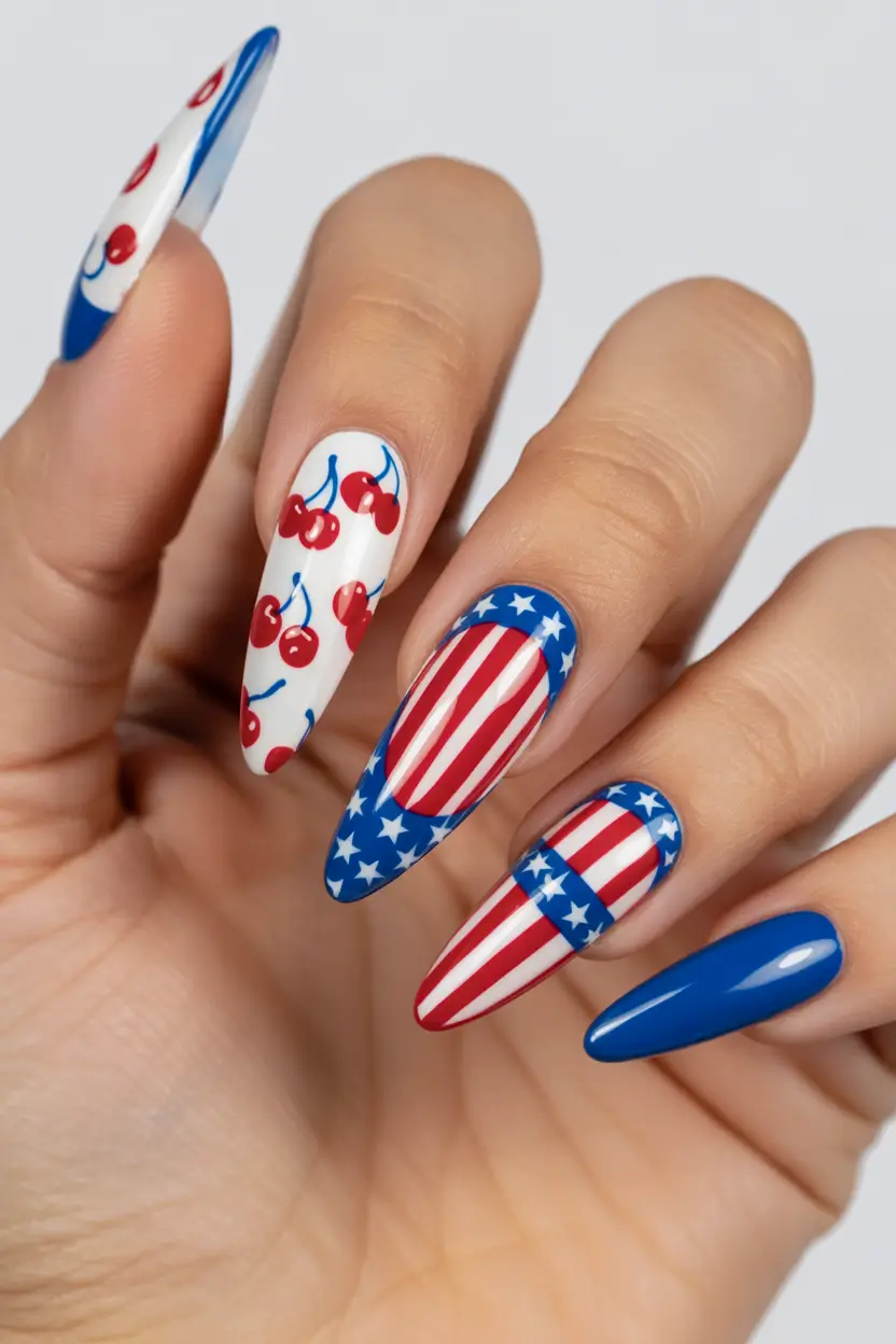 july nails ideas 2025 Cherry Bomb Americana