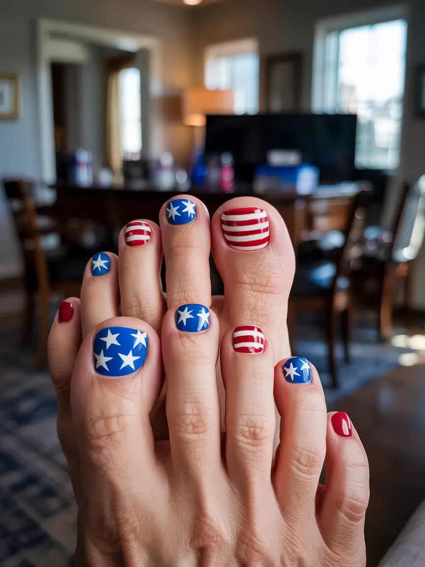 july toe nails ideas 2025 Stars, Stripes & Sparkle: The All-American Classic