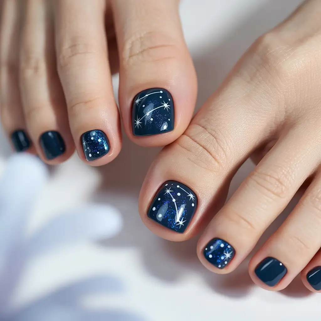 july toe nails ideas 2025 Constellation Fantasy: A Starry Blue Scene