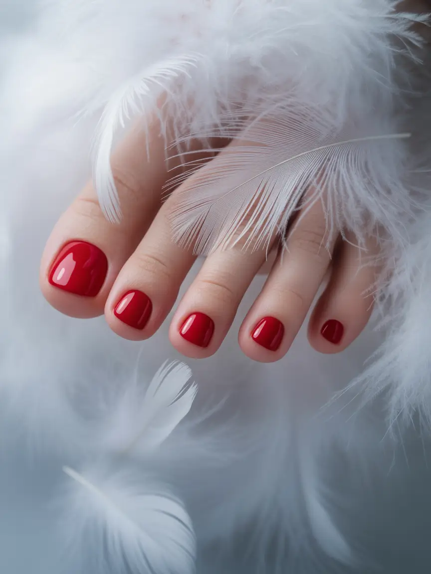 july toe nails ideas 2025 Feather-Light Red for Every Summer Day
