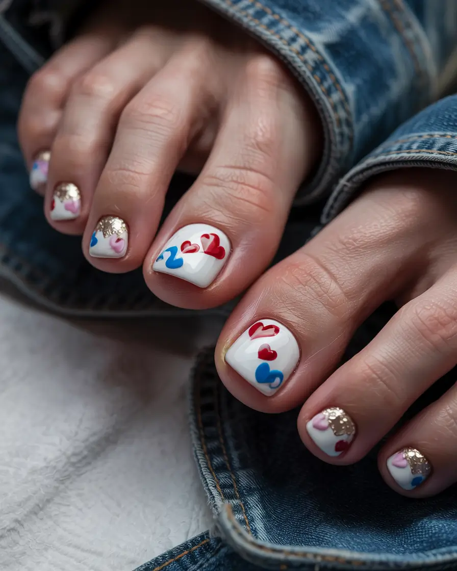 july toe nails ideas 2025 Confetti Hearts & Glitter Tips