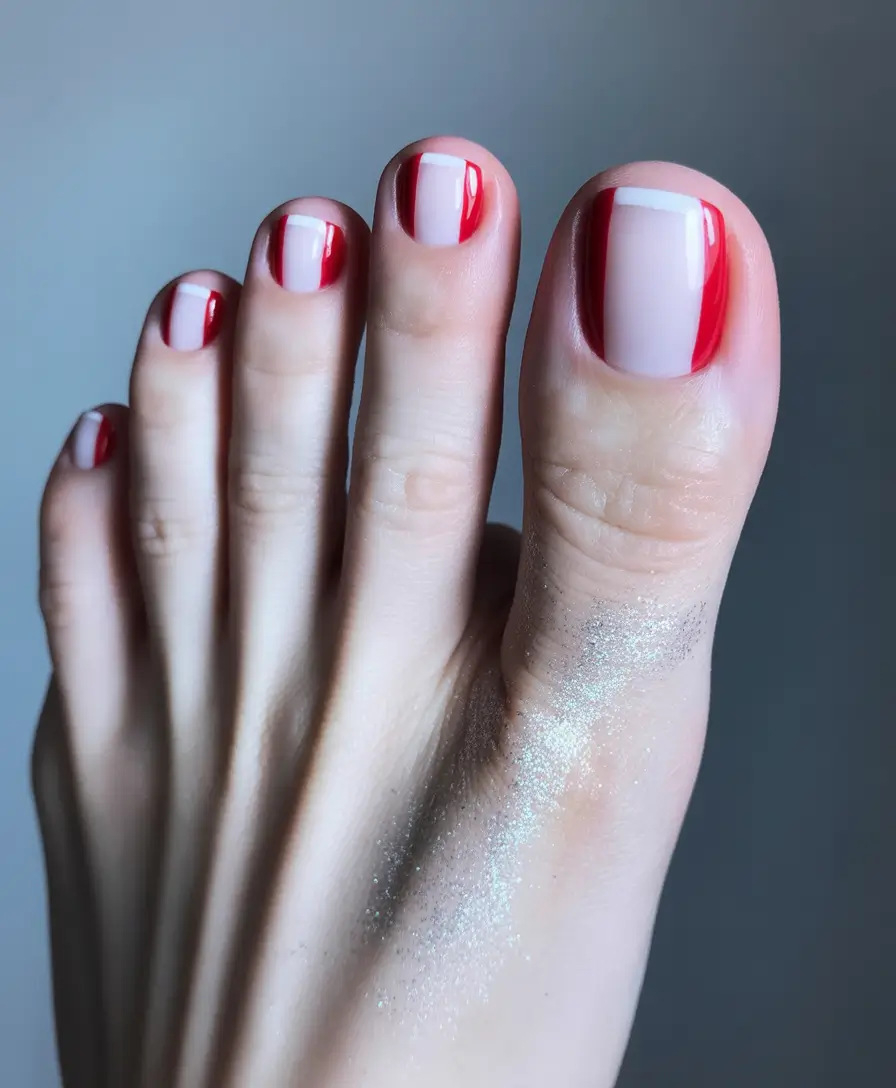 july toe nails ideas 2025 Red-Cut Negative Space: The Art Girl’s French Tip