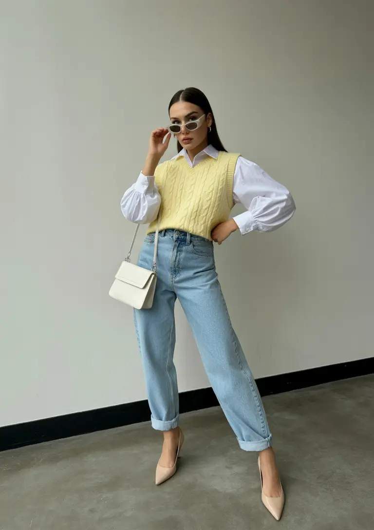 mom outfits ideas for fall Preppy Layers with Modern Minimalism