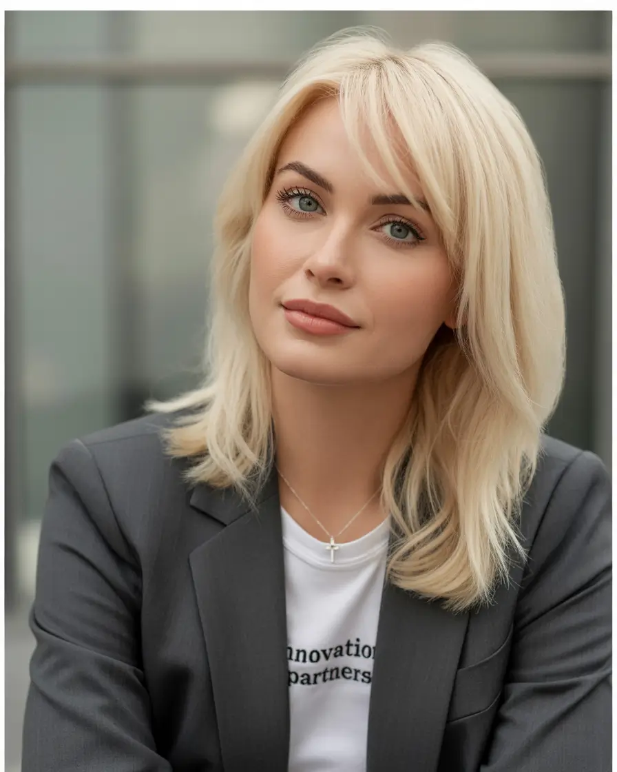 haircuts - August 2025 Feathered Fringe with Cool Blonde Volume