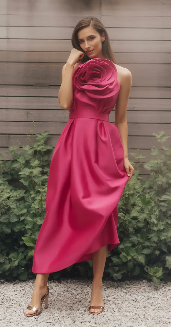 october wedding guest outfits Rose Petal Statement Dress