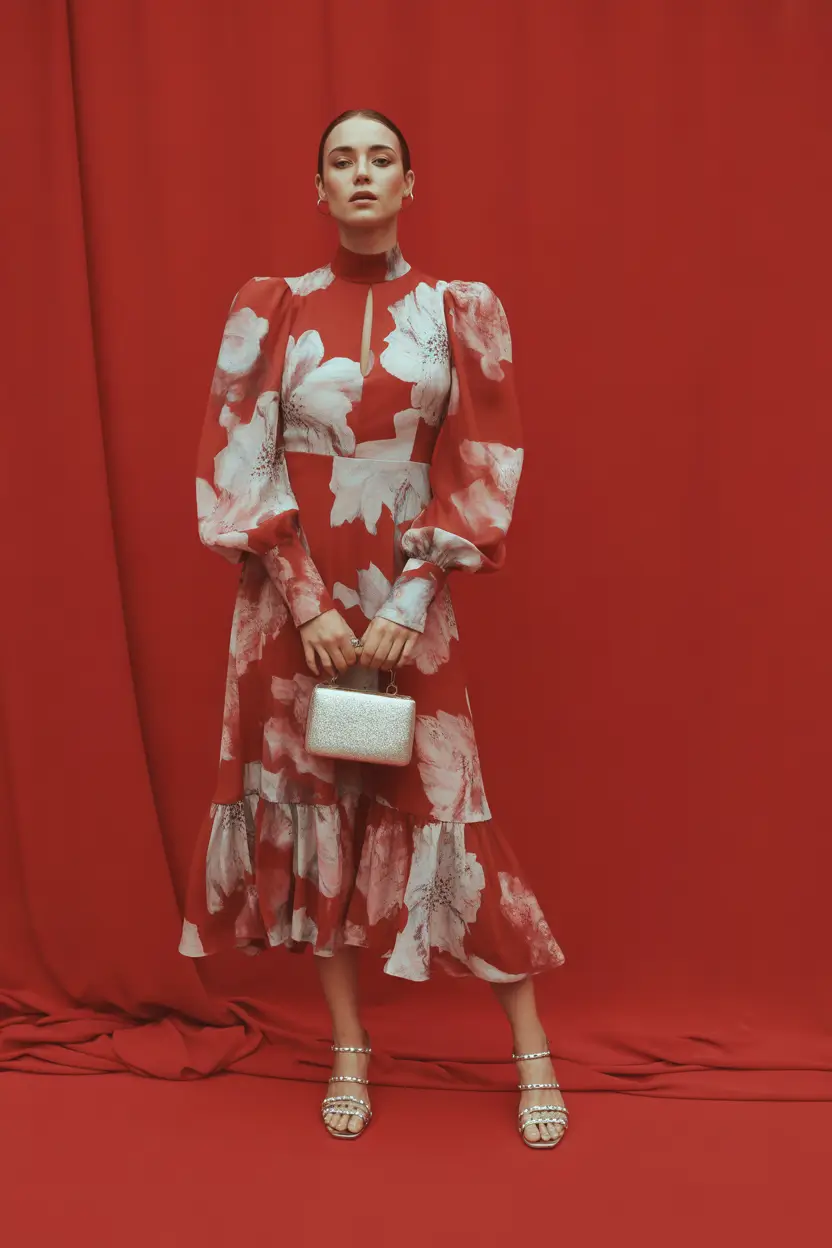 october wedding guest outfits Timeless in Scarlet Florals