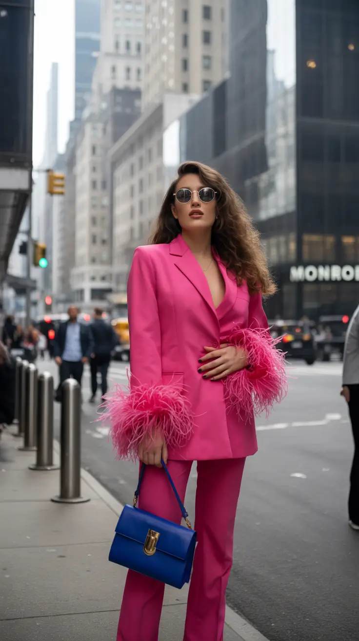 october wedding guest outfits Power Suit, But Make It Feathered