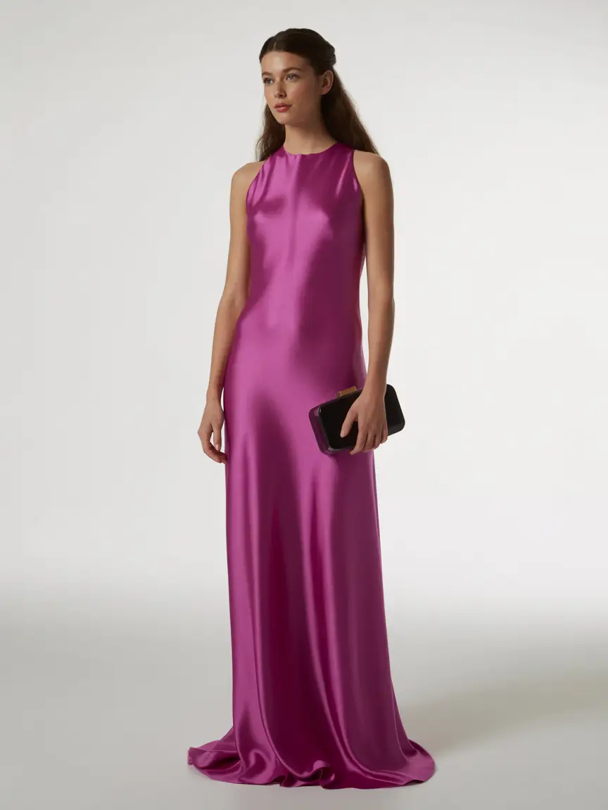 october wedding guest outfits Fuchsia Siren Slip Gown