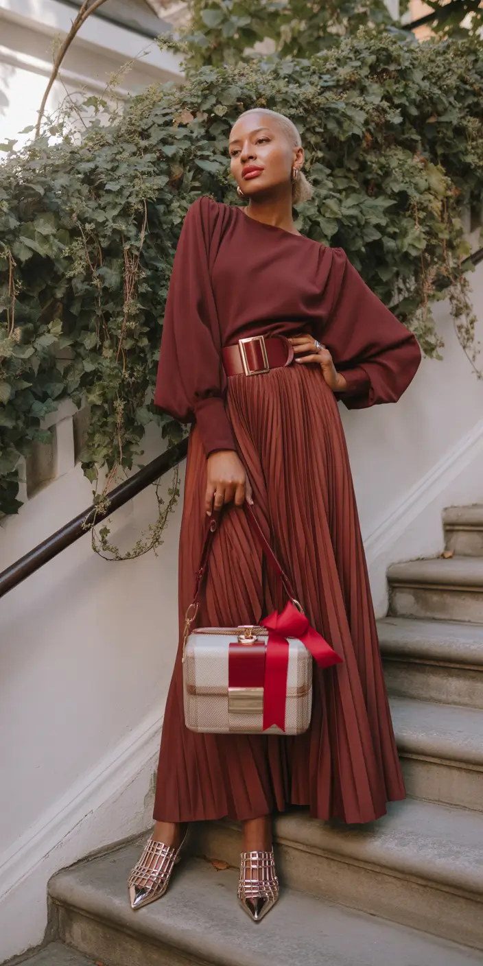 october wedding guest outfits Fall Texture & Pleated Depth