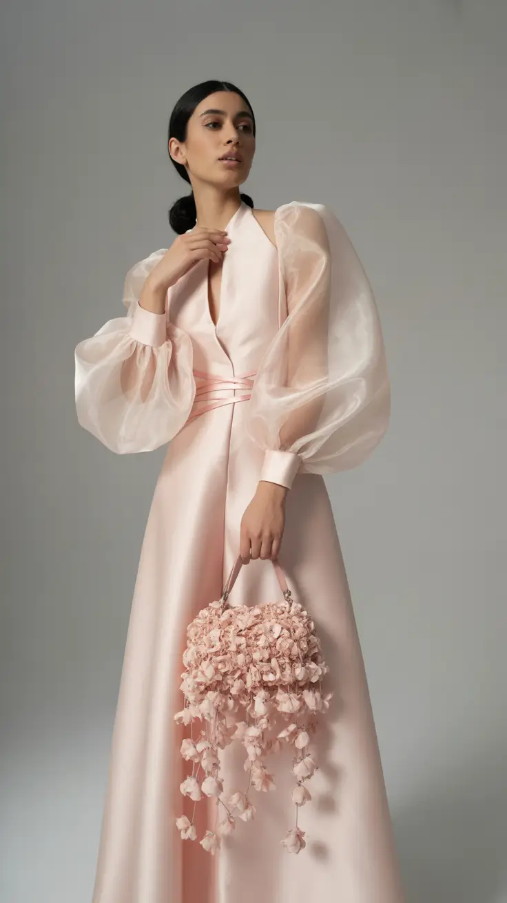 october wedding guest outfits Organza Sleeves & Blush Elegance