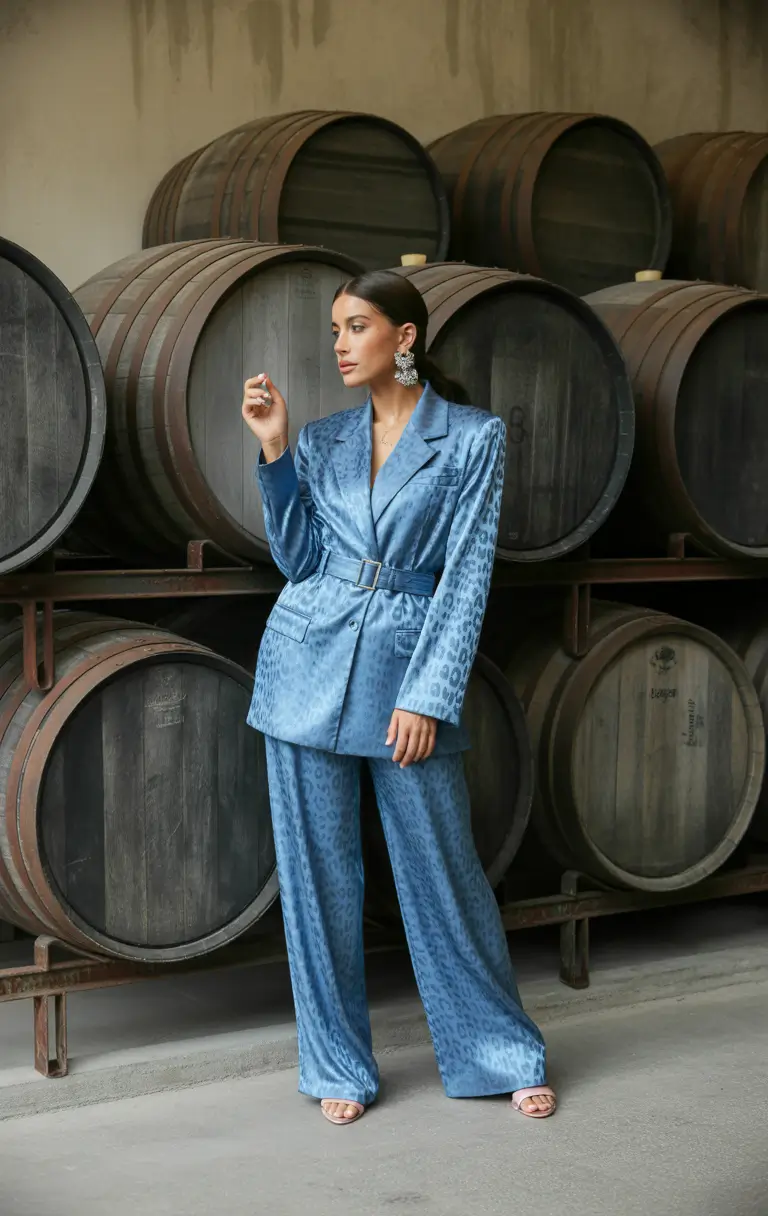 october wedding guest outfits Satin Leopard in Denim Blue