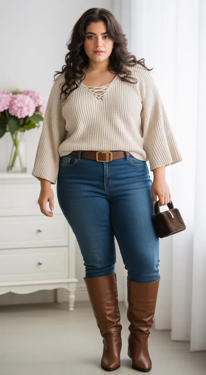 plus size fall fashion ideas 2025 Everyday Cozy with Tall Boot Confidence