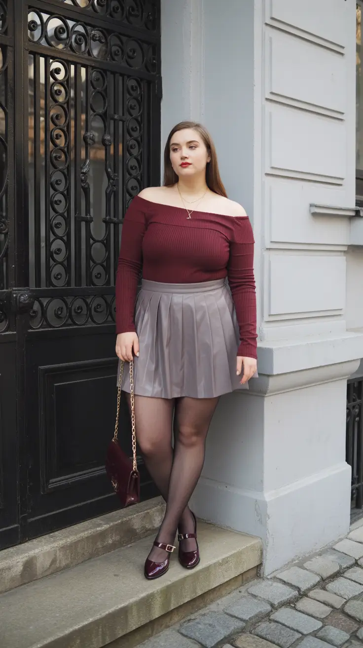 plus size fall fashion ideas 2025 Flirty Cool in Leather and Off-the-Shoulder