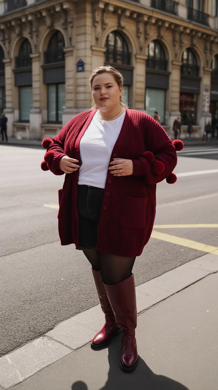 plus size fall fashion ideas 2025 Playful Textures with Retro Pompom Energy