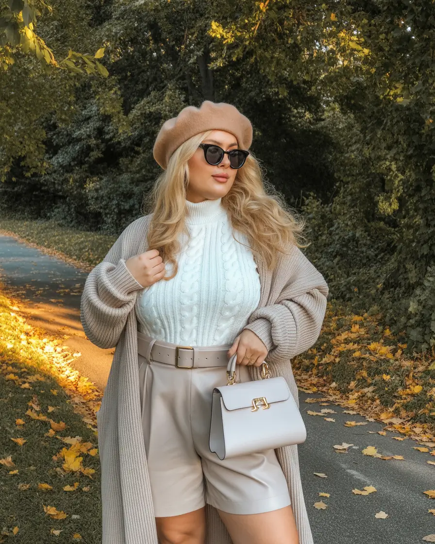 plus size fall fashion Parisian Neutrals Meet Cable Knit Luxe