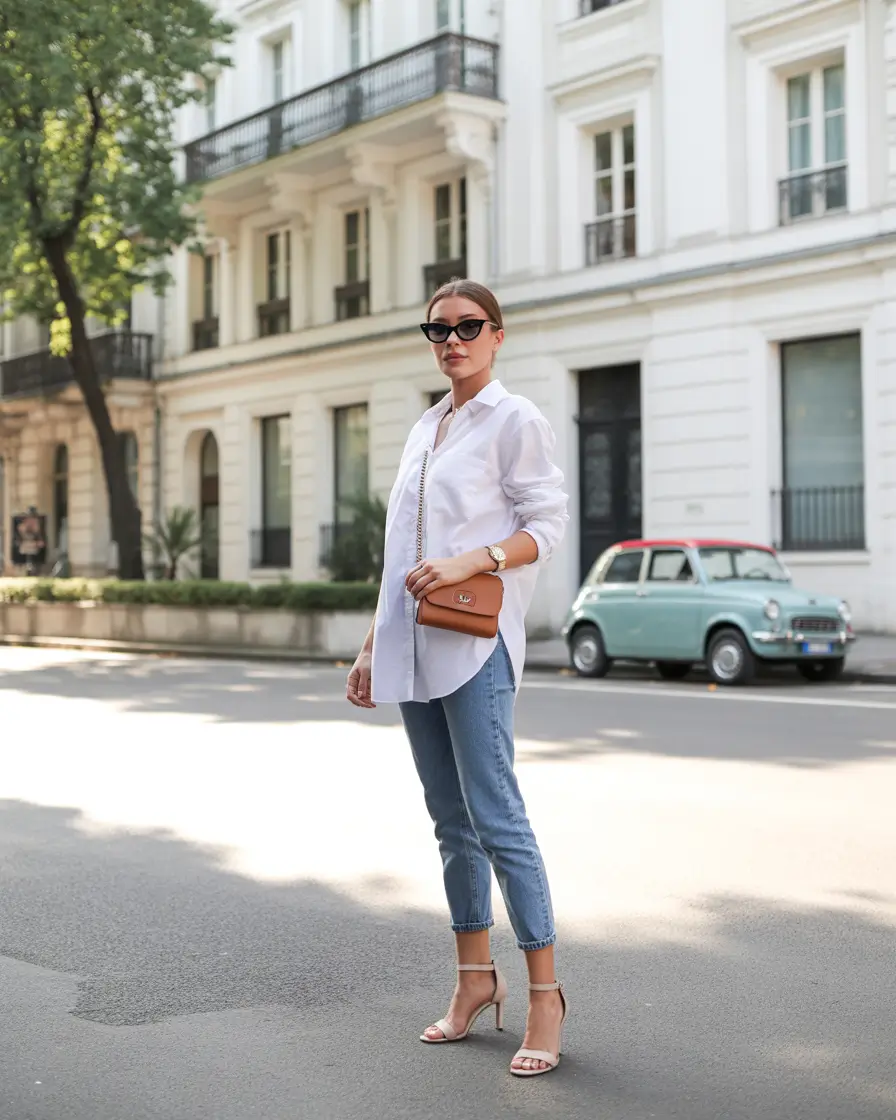summer to fall transition outfits Crisp Contrast: The White Shirt That Does It All