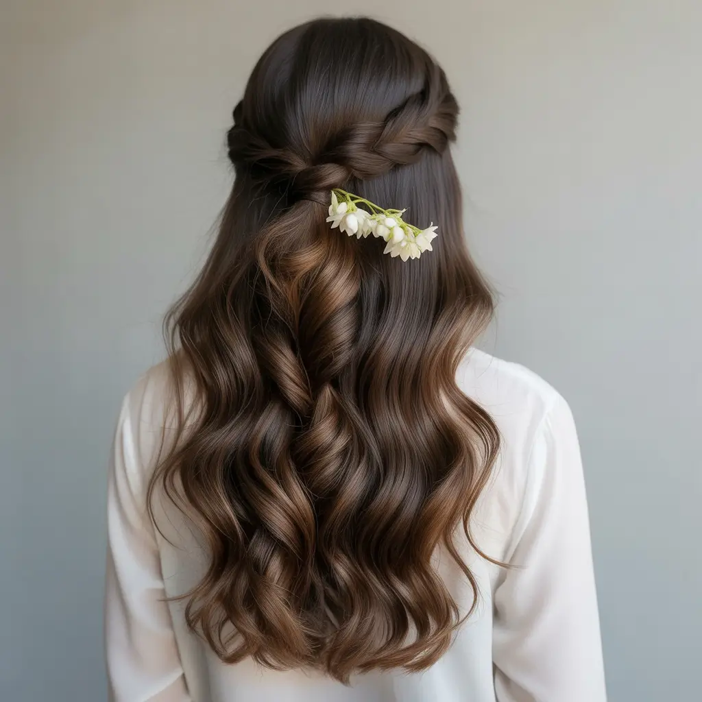 Fall hairstyle Soft Half-Up Braided Twist for Brunettes