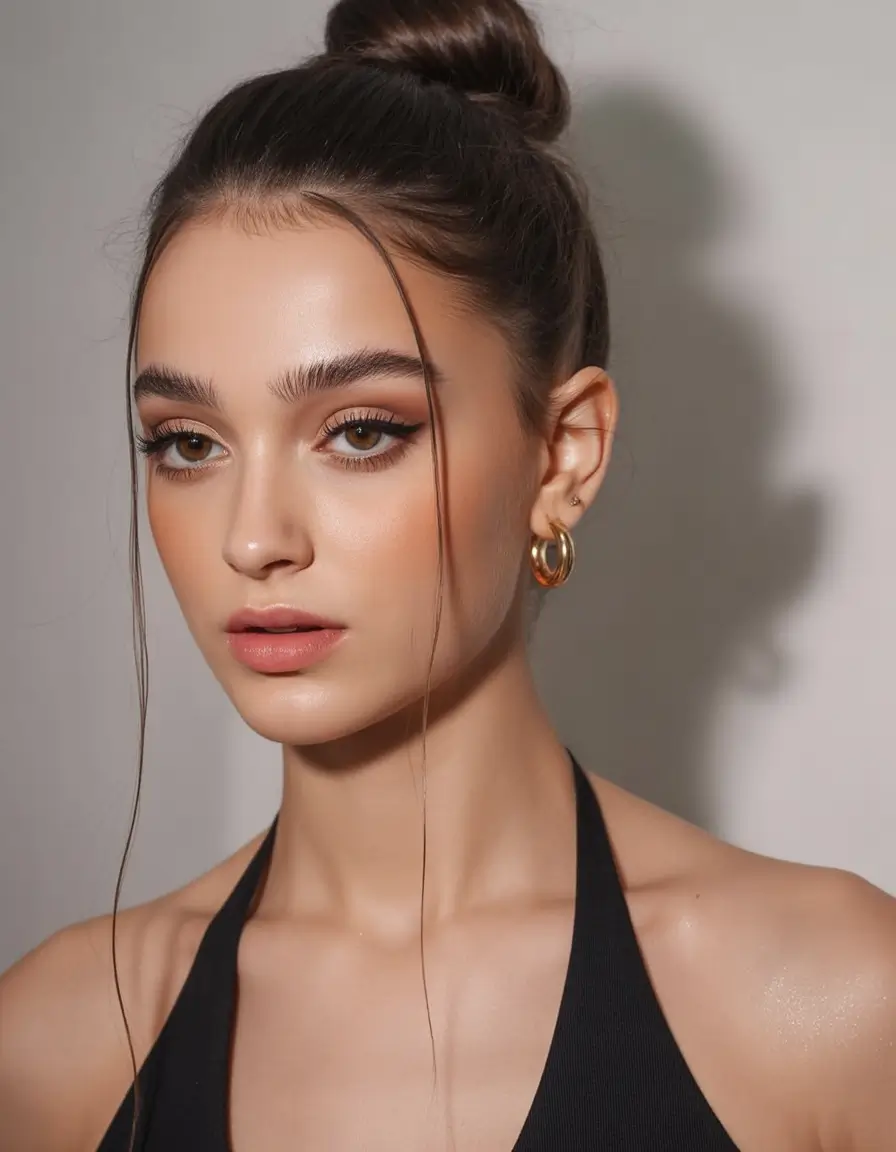 Fall hairstyle Soft-Edge High Bun with Front Tendrils