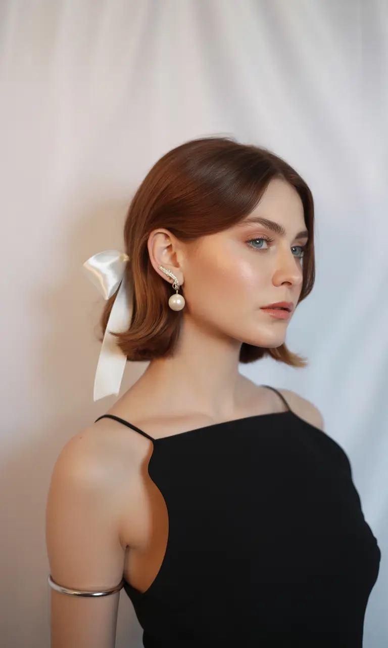 Fall hairstyle Short-Length Chic with a Satin Bow