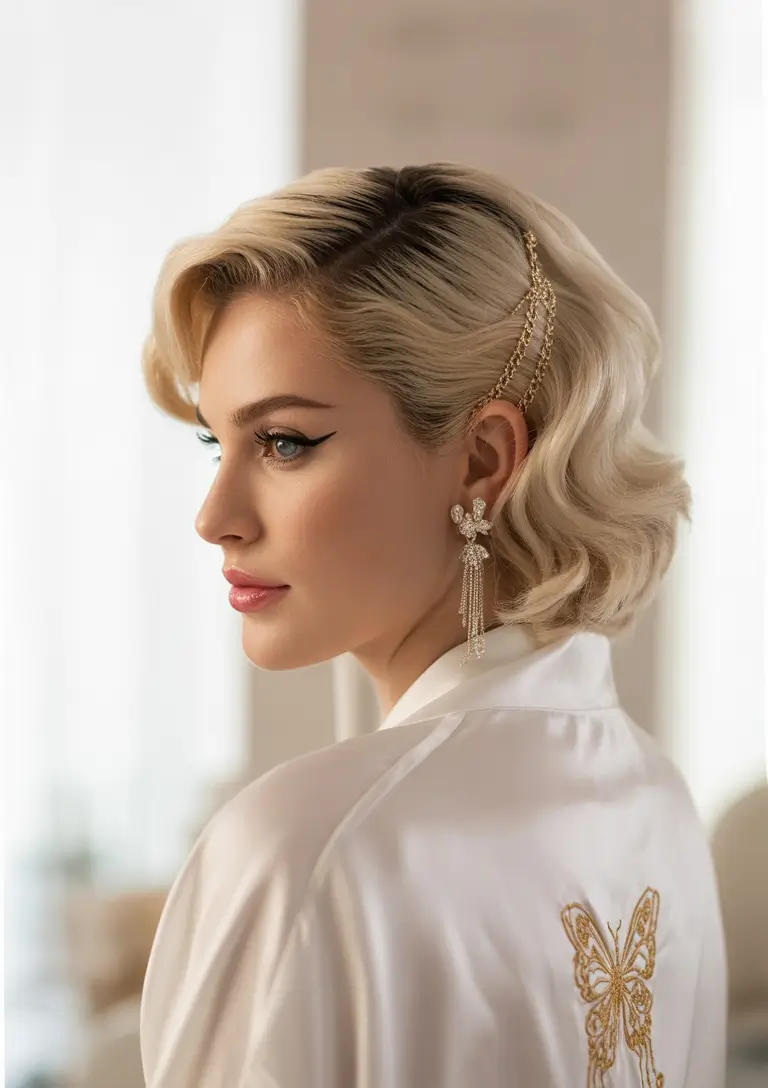 Fall hairstyle Retro Waves with Gold Chain Glam