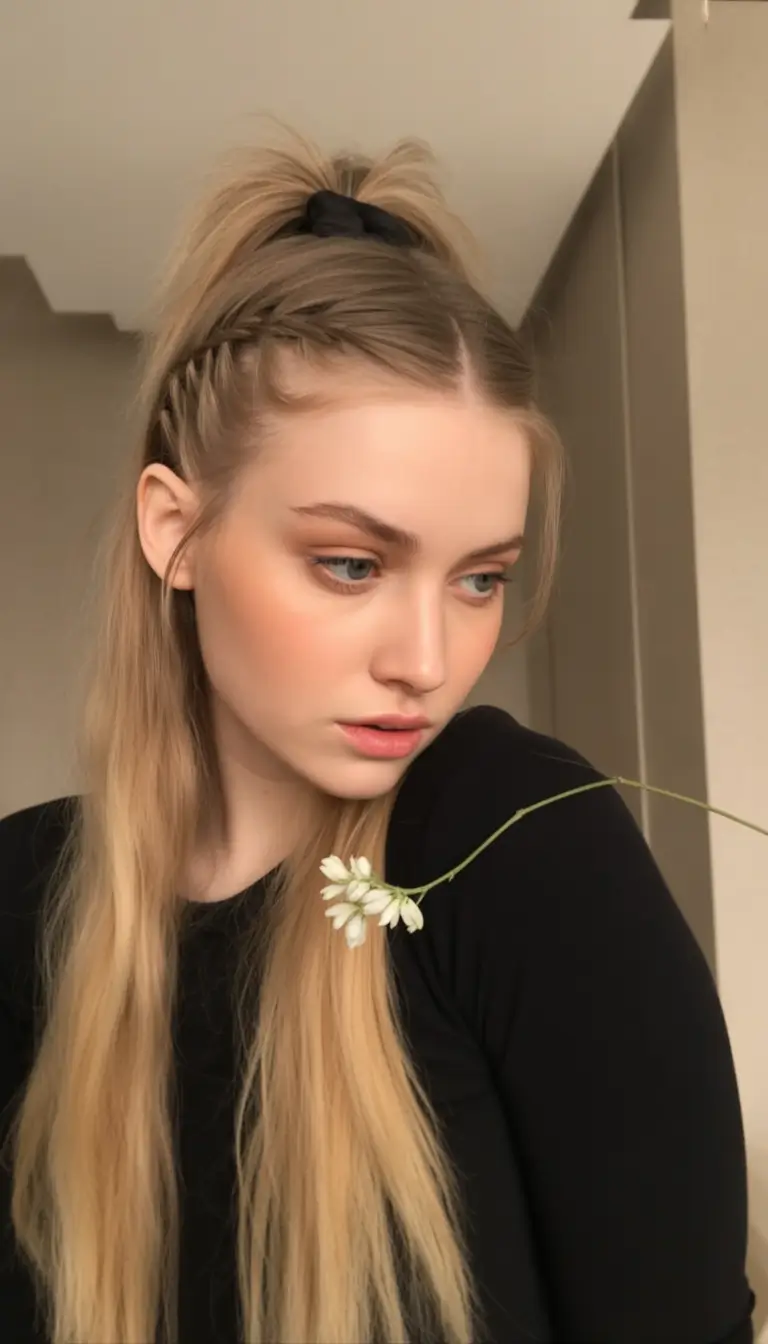 Fall hairstyle Soft Boho Pony with Braided Detail