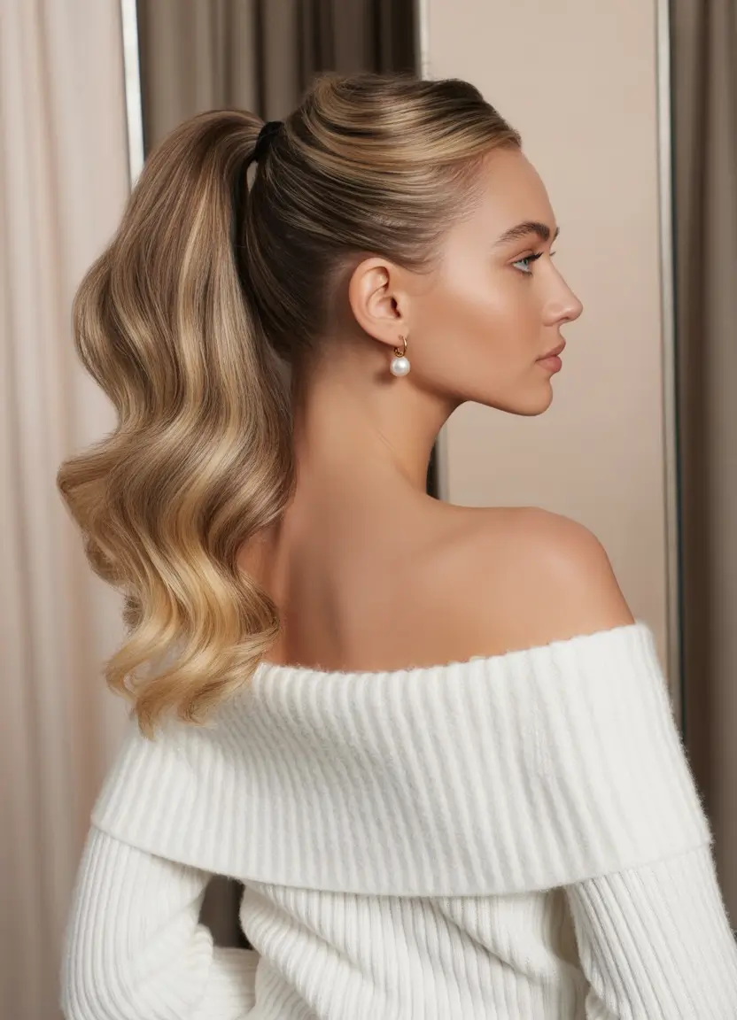 Fall hairstyle The S-Curve Ponytail with Glam Volume