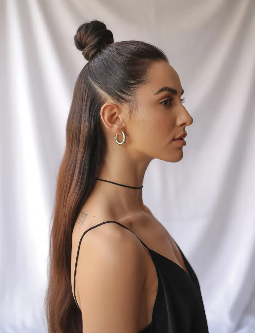 Fall hairstyle Half-Up Knot With Sleek Lines