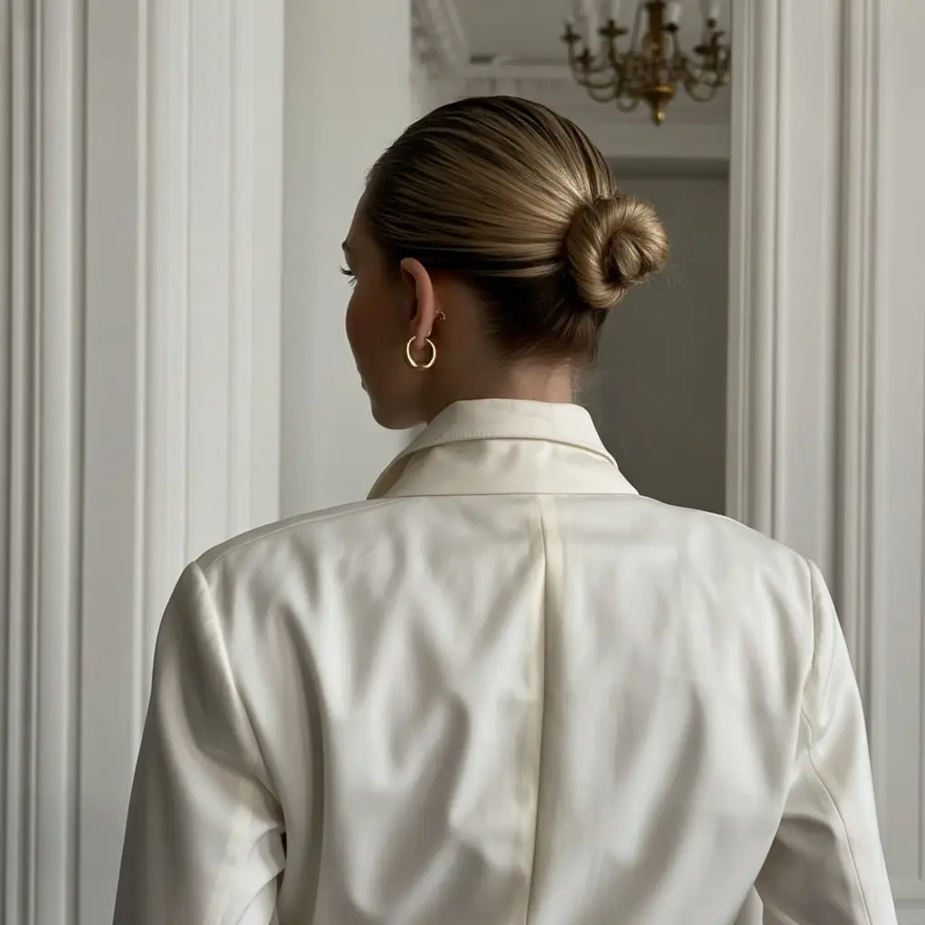 Fall hairstyle Minimalist Low Bun with a Soft Business Edge
