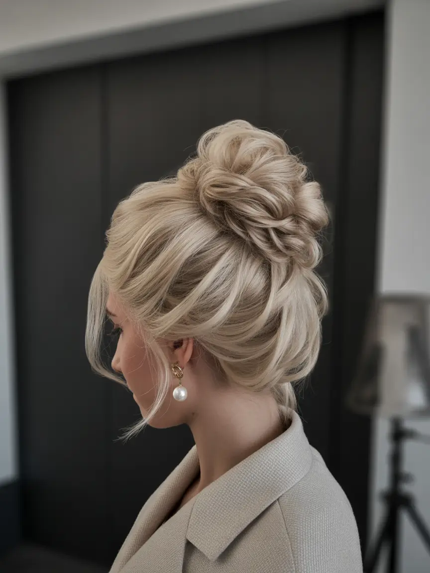 Fall hairstyle Textured Blonde Updo with Soft Drama