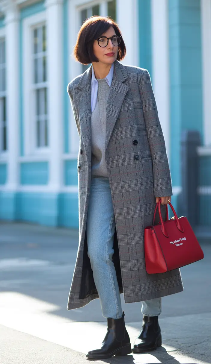 fall outfits for women over 40 Timeless Plaid with a Pop of Red