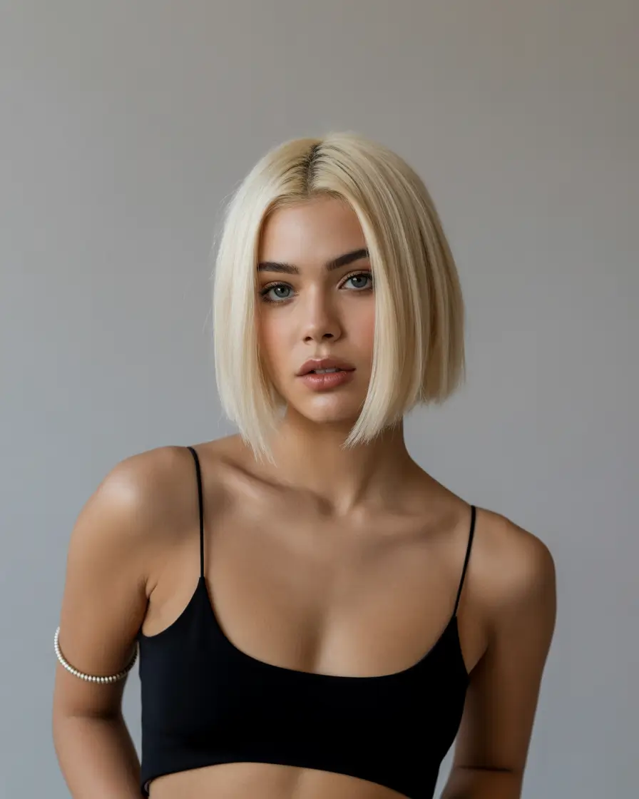 Fall Haircuts 2025 Sleek Chin-Length Bob with Glass Blonde