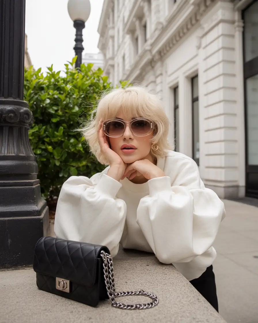 Fall Haircuts 2025 Feathered Platinum Bob with Parisian Bangs