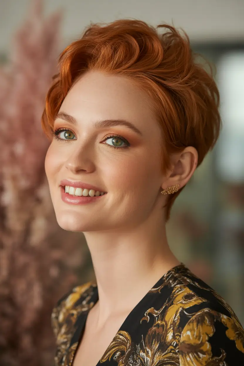 Fall Haircuts+Sculpted Ginger Pixie with Side Texture