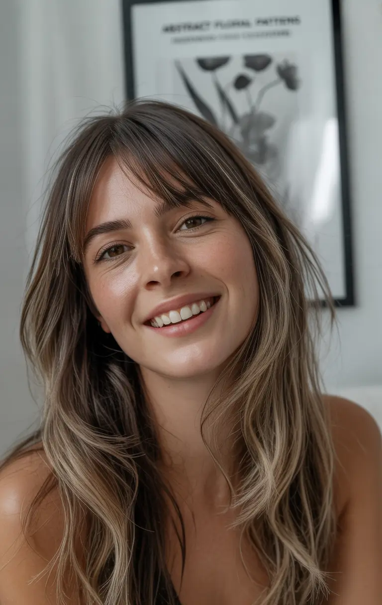 Fall Haircuts+Face-Framing Layers with Breezy Bangs