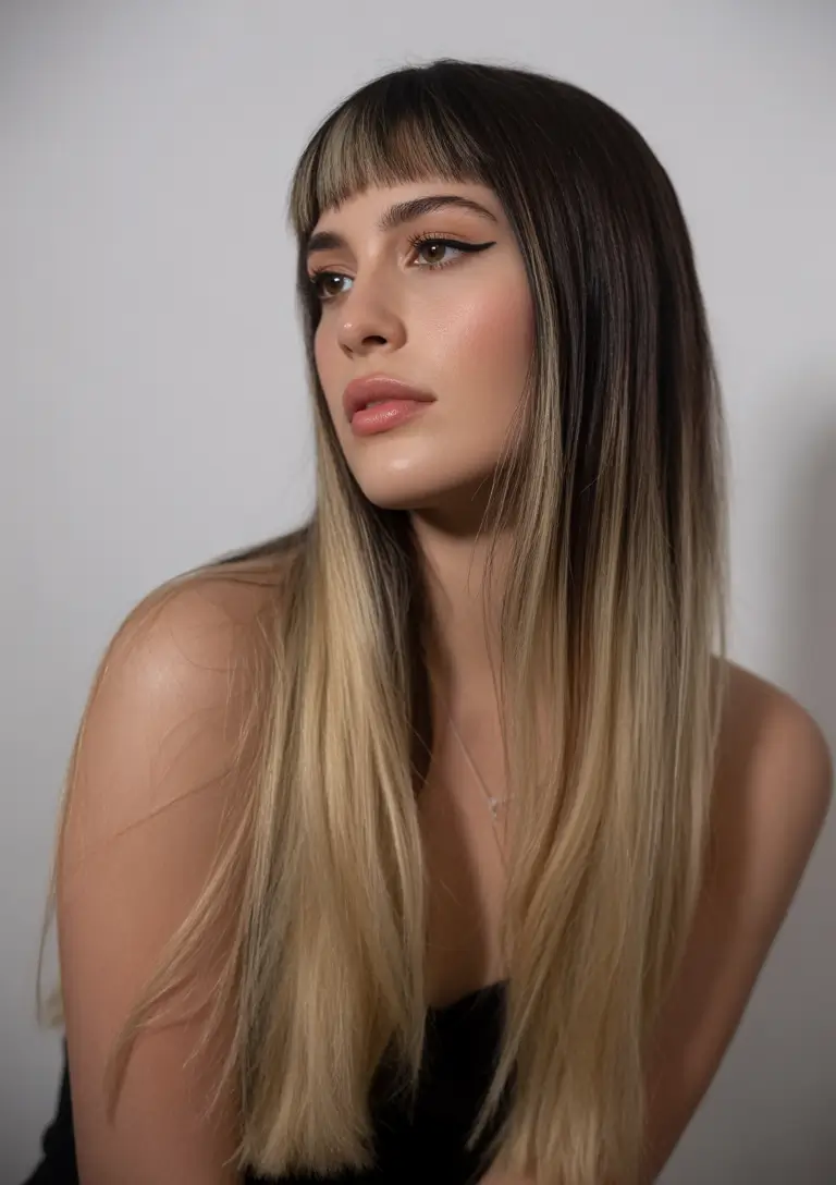 Fall Haircuts 2025 Blunt Blonde Ombre with Edge Bangs