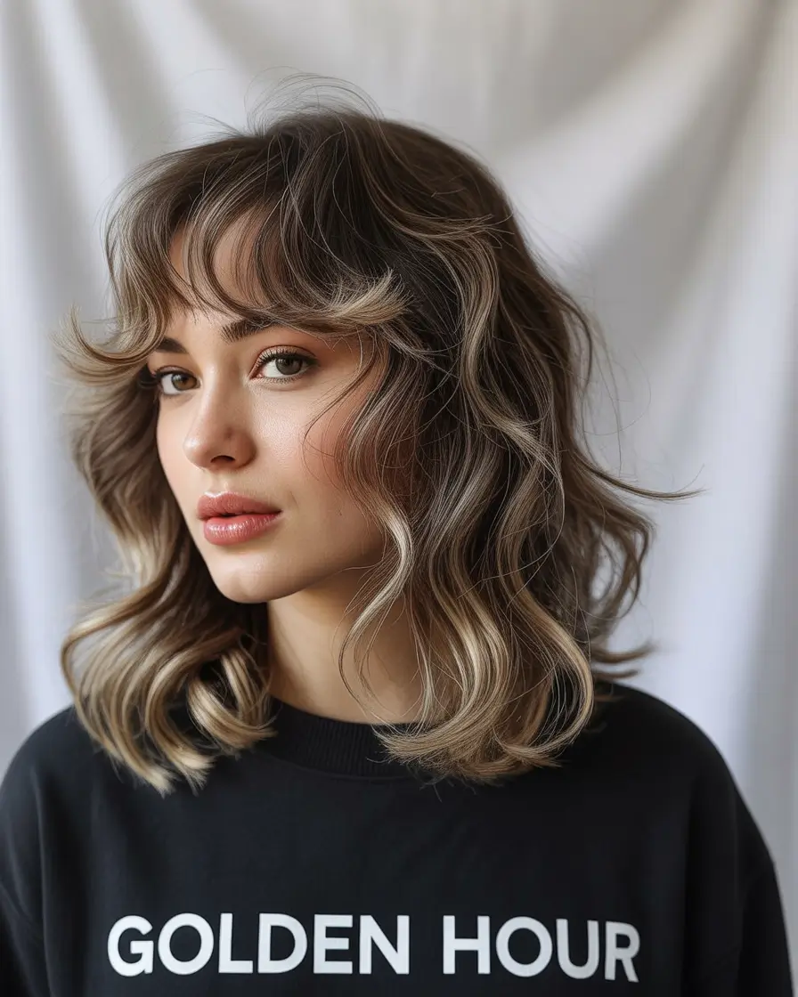 Fall Haircuts 2025 Shoulder-Skimming Shag with Tousled Bangs
