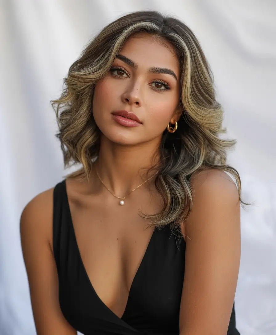 fall-latina-hair-color-Textured-Shoulder-Cut-With-Creamy-Highlights