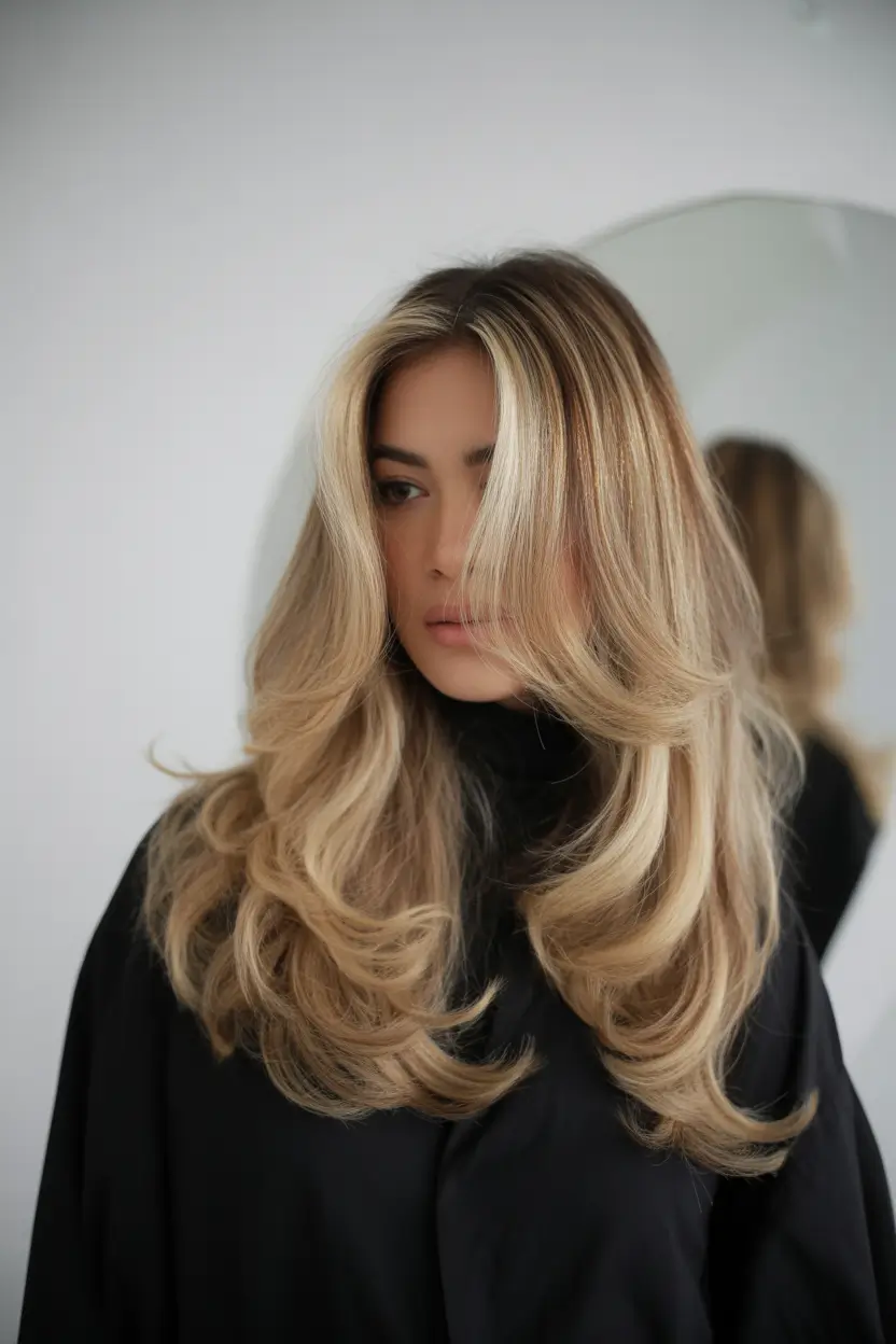 Fall latina hair color Golden Layered Blowout With Blonde Ribbons